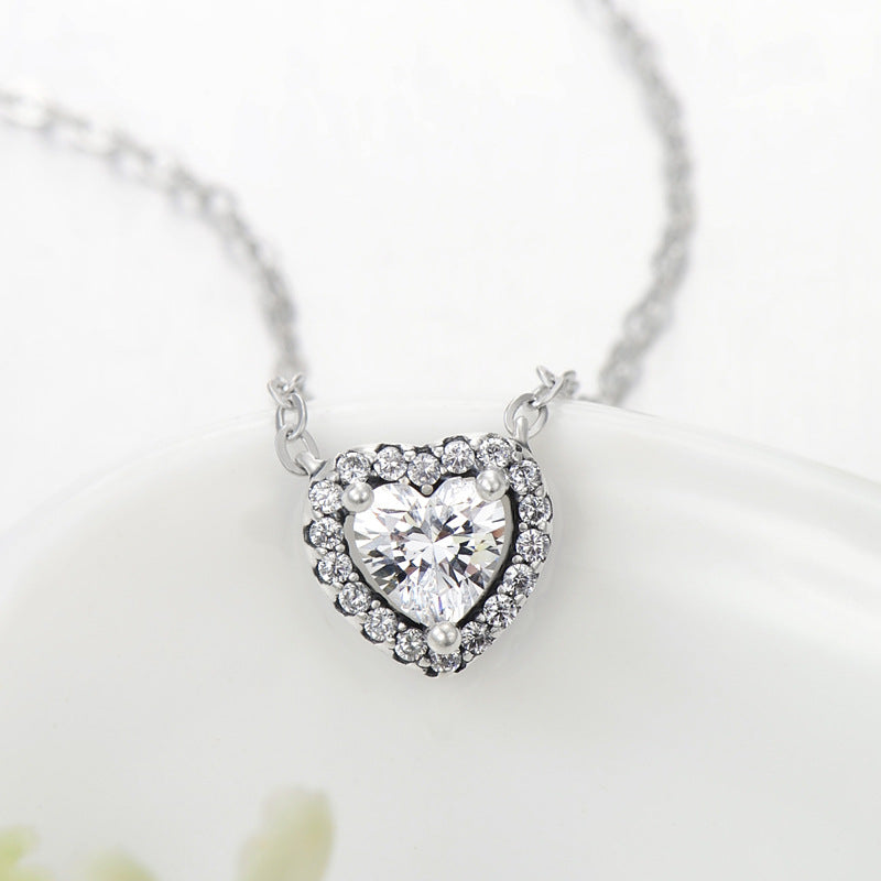 S925 Sterling Silver Heart Necklace with Zirconium Pendant for Women, European and American Fashion Statement Jewelry