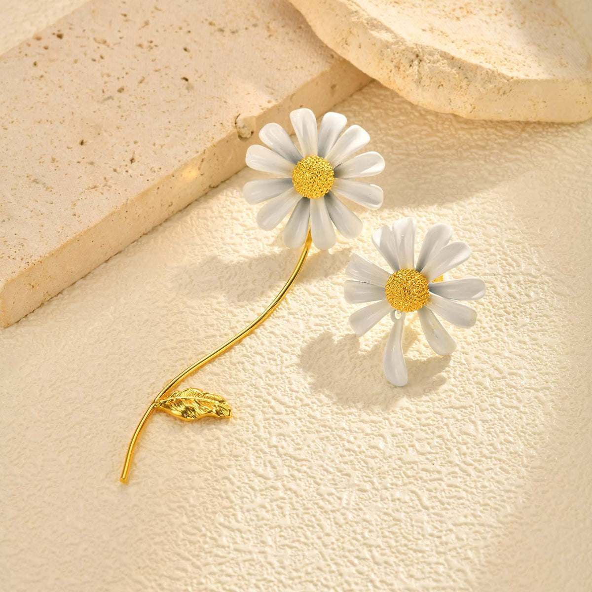 Asymmetric White Daisy Statement Earrings