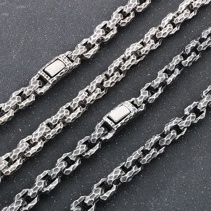 Planderful Mens Punk Necklace Titanium Steel Retro Texture