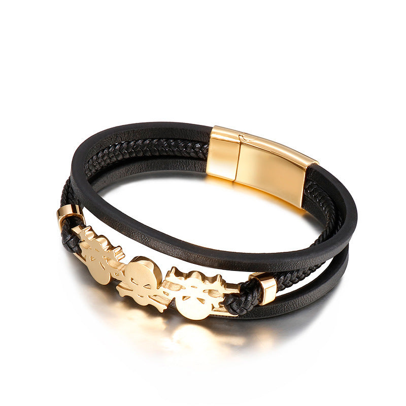Planderful Everyday Genie Leather Skull Bracelet For Men