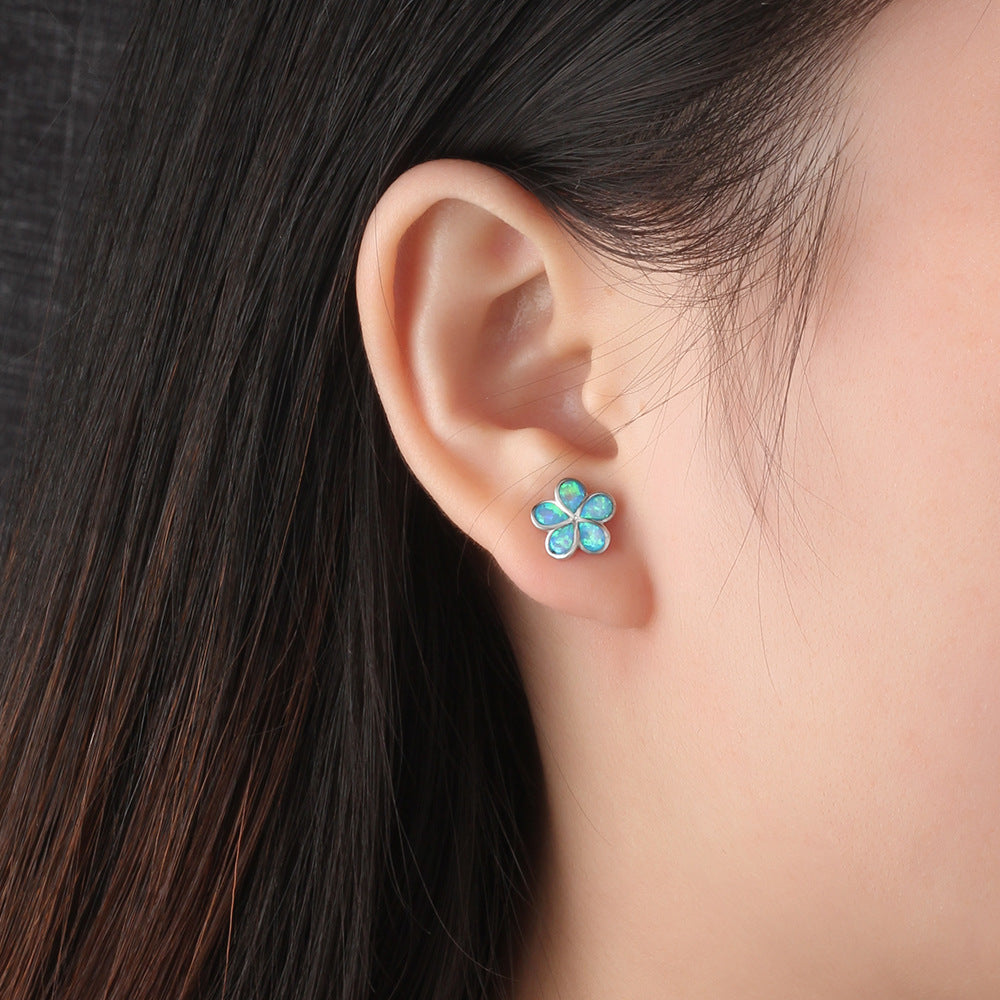 Planderful Jewelry Opal Earrings In Sterling Silver With Blue Opal Petal Design For Everyday Elegance