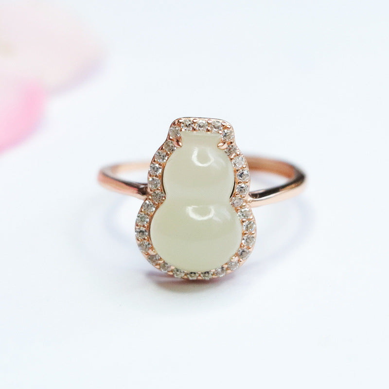 925 Sterling Silver Hetian Jade Gourd Ring