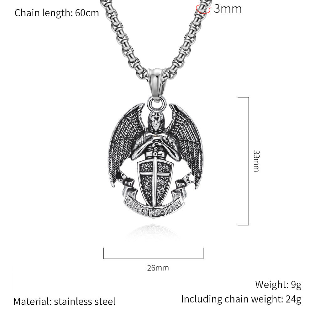 St Michael Necklace For Men By Planderful Protective Pendant, Versatile Punk Hip Hop Style