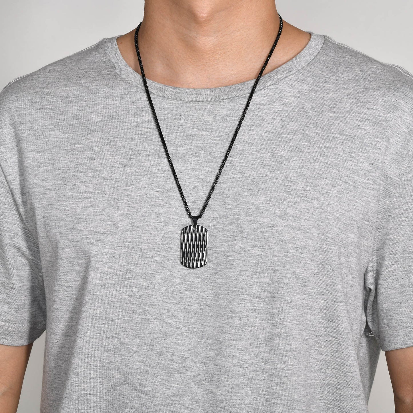 European And American Accessories Stainless Steel Water Ripple Tag Geometric Square Pendant Necklace Jewelry For Men