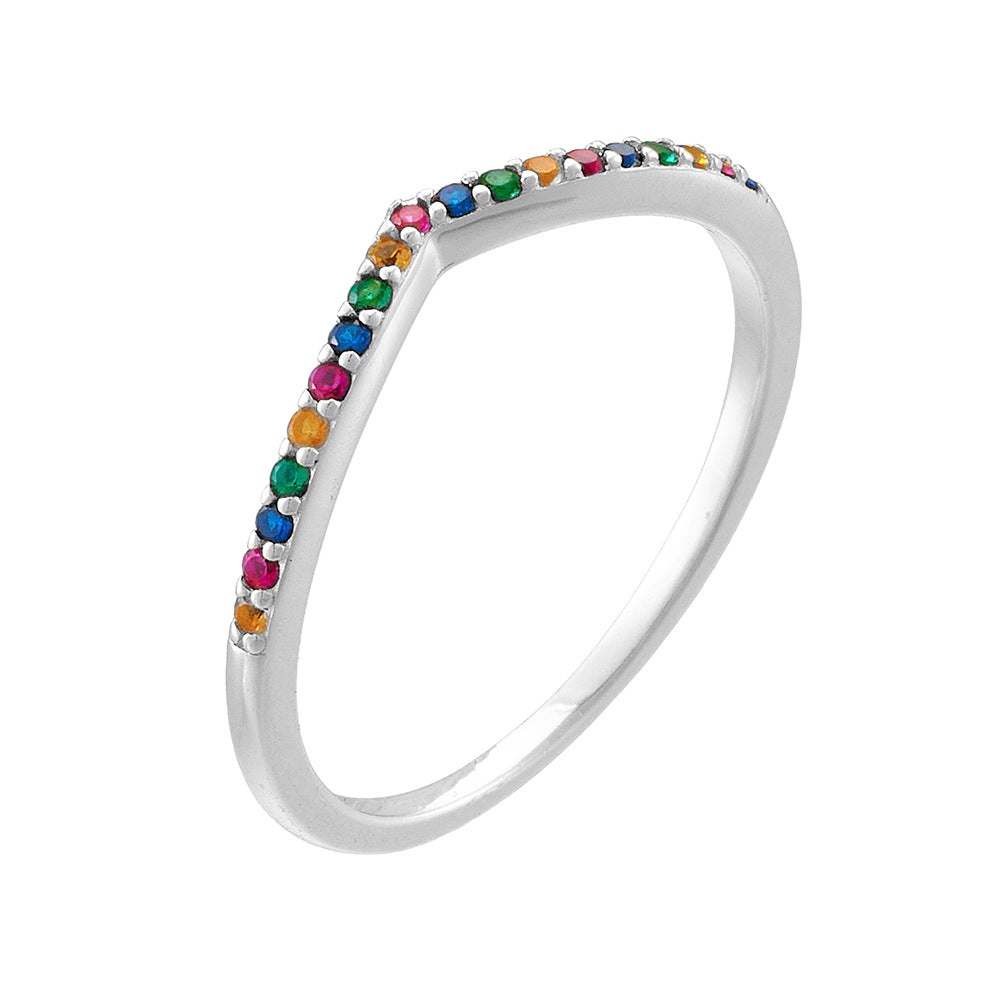 Jewelry S925 Sterling Silver Colored Zircon Ring Index Finger Ring Micro-Colored Zircon Ring