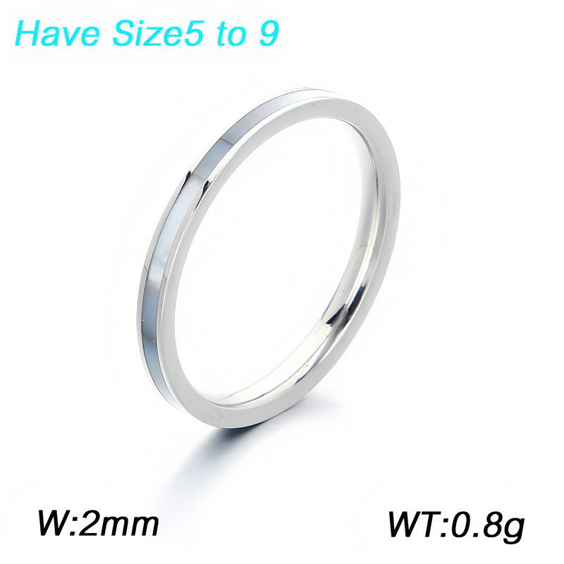 French Stacked Shell Plain Ring 2mm Embedded Fritillary Stainless Steel Women's