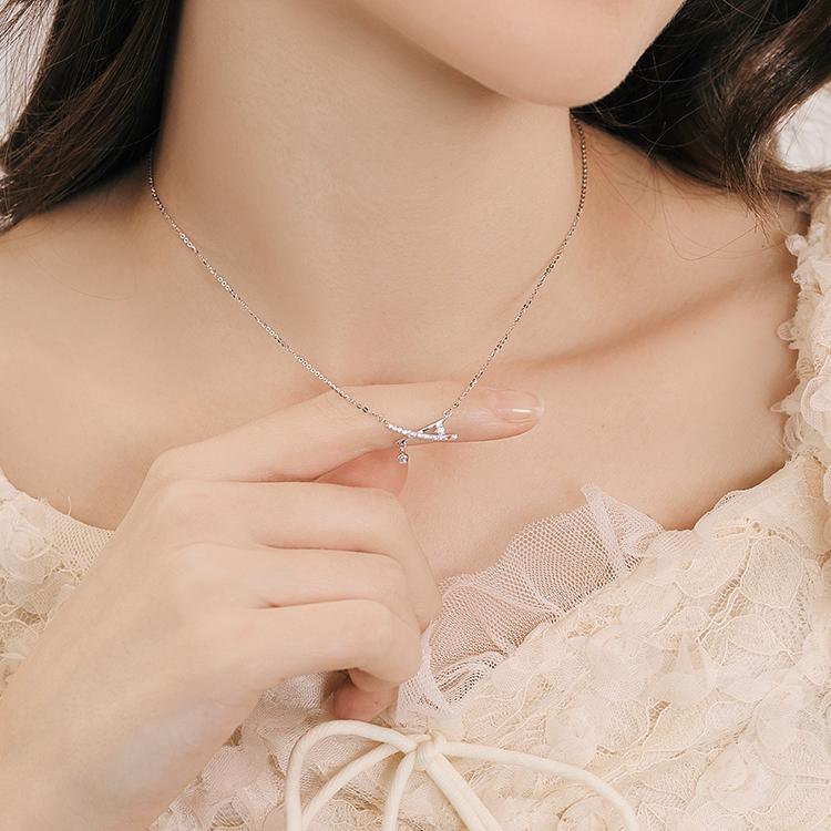 Planderful Sterling Silver Necklace 925 Minimalist Korean Style Collarbone Chain With Zircon Luxurious Everyday Wear