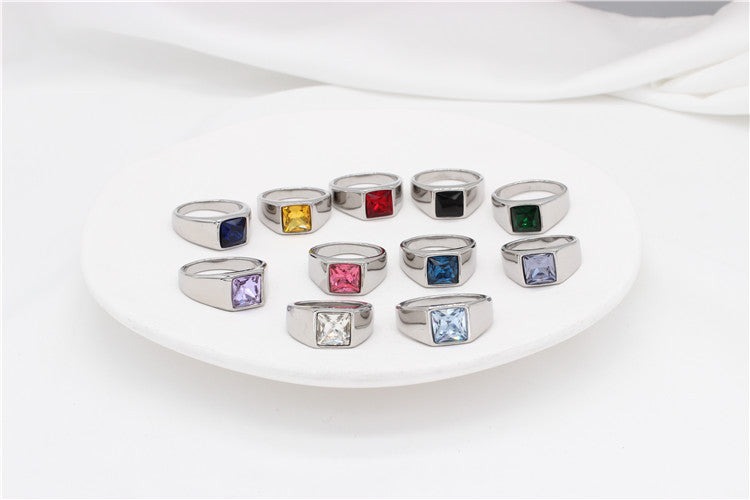 Planderful Square Zircon Titanium Ring Unisex For Men And Women Minimalist Everyday Gear
