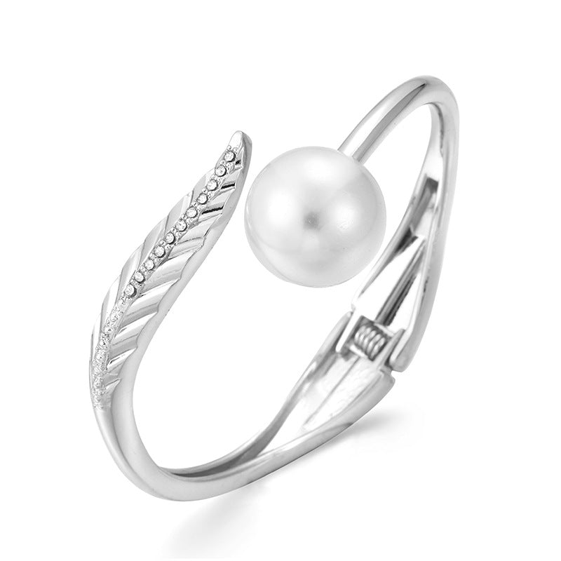 Rose Gold Asymmetric Pearl Bracelet in Titanium Steel for Women