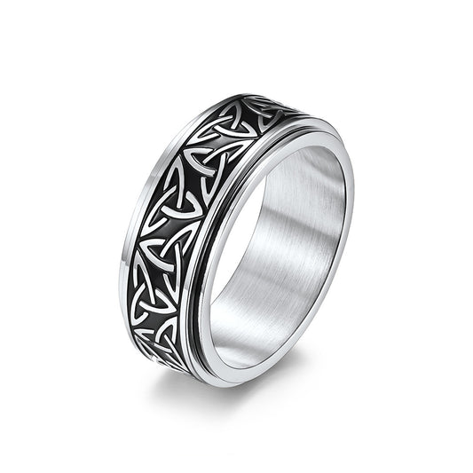 Planderful Nordic Viking Triangle Knot Rotating Ring Stainless Steel For Men Decompression Jewelry