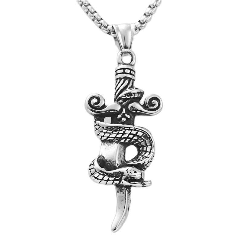 Personalized Titanium Steel Snake Knife Pendant Necklace for Men - Retro Punk Animal Design