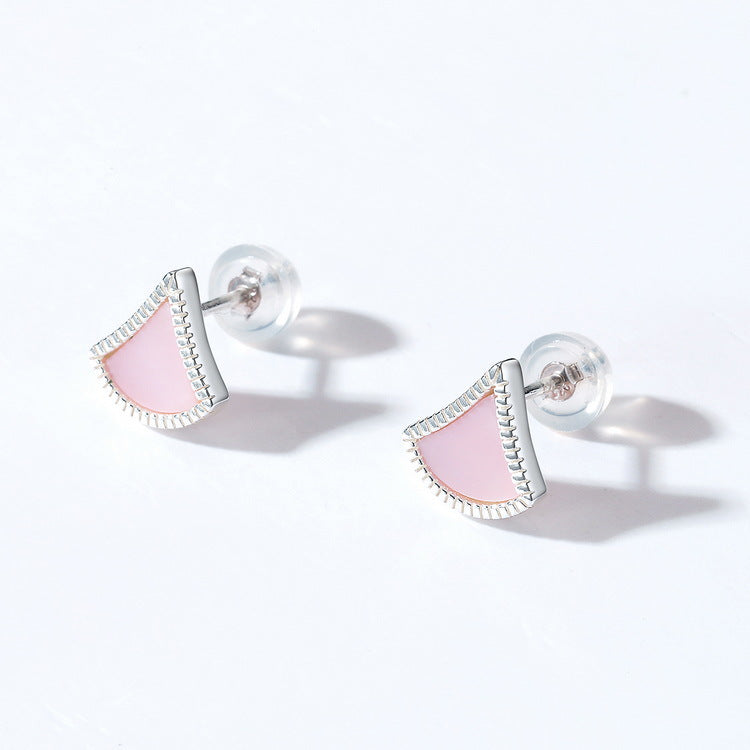 Pink Mother of Pearl Geometry Triangle Sterling Silver Stud Earrings