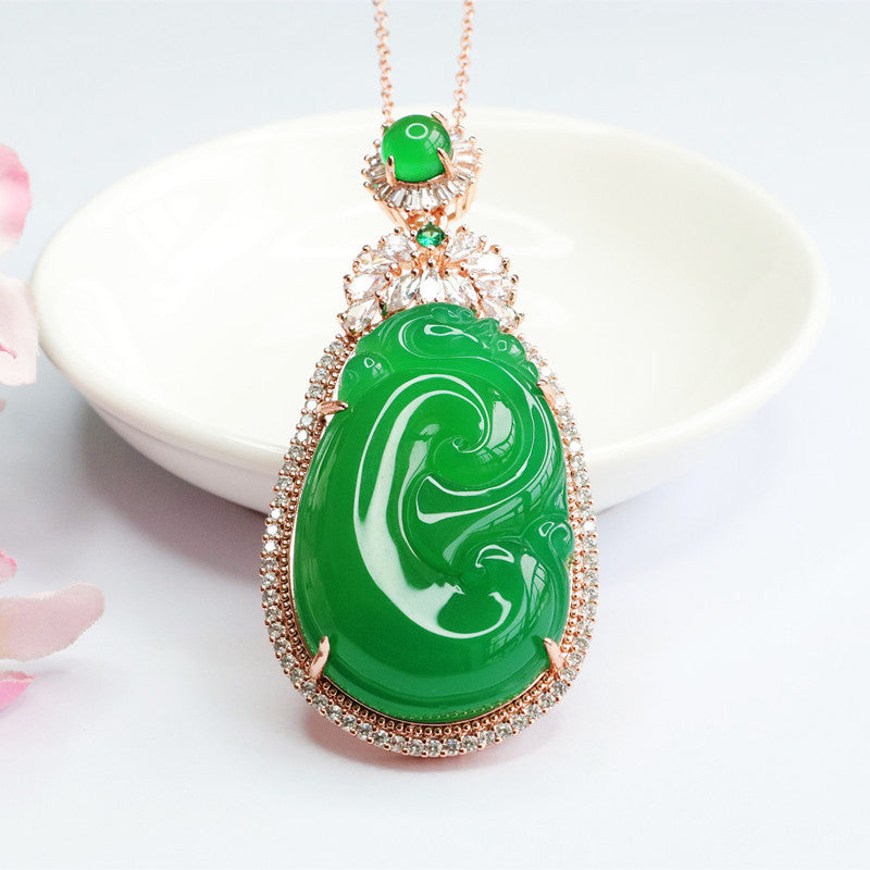 Chalcedony Fortune's Favor Necklace with Zircon Rose Gold Pendant