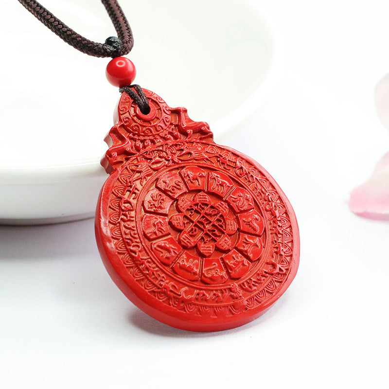Cosmic Harmony Red Sand Pendant with Twelve Zodiac Symbols