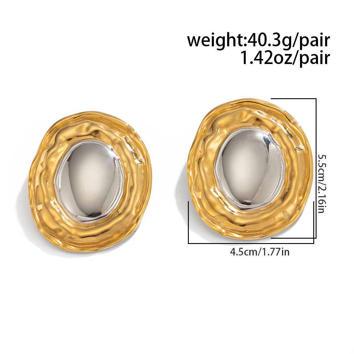 Planderful Vienna Verve Stainless Steel Stud Earrings For Women Textured Oval Beaten Texture
