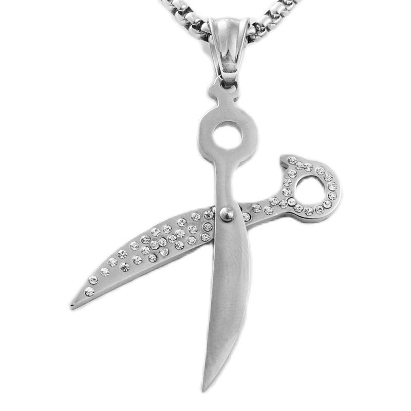 Personalized Retro Titanium Steel Scissors Pendant Necklace for Men - Trendy Stainless Steel Design