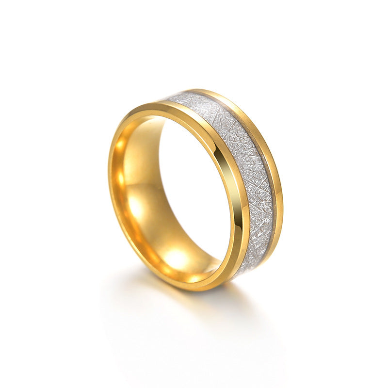 Planderful Titanium Steel Ring Beveled Oil Inlaid Ice Silk Foil Statement Unisex Everyday Genie