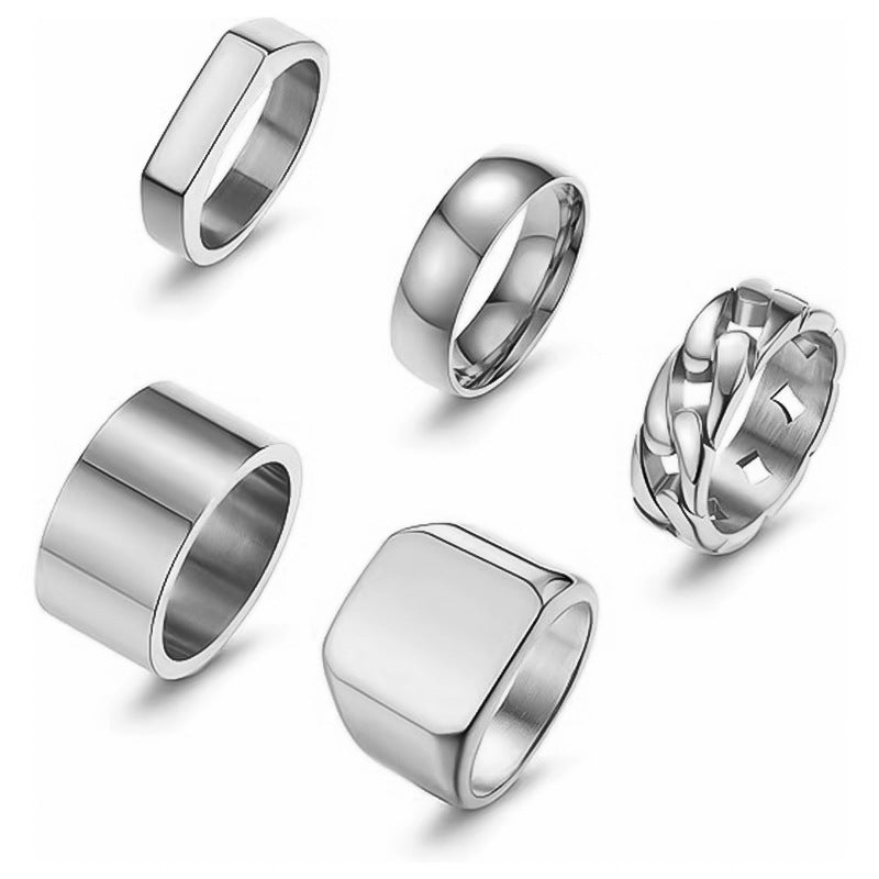 Planderful Titanium Steel Ring Set For Men Unisex Square Band Fade-Resistant Everyday Fashion