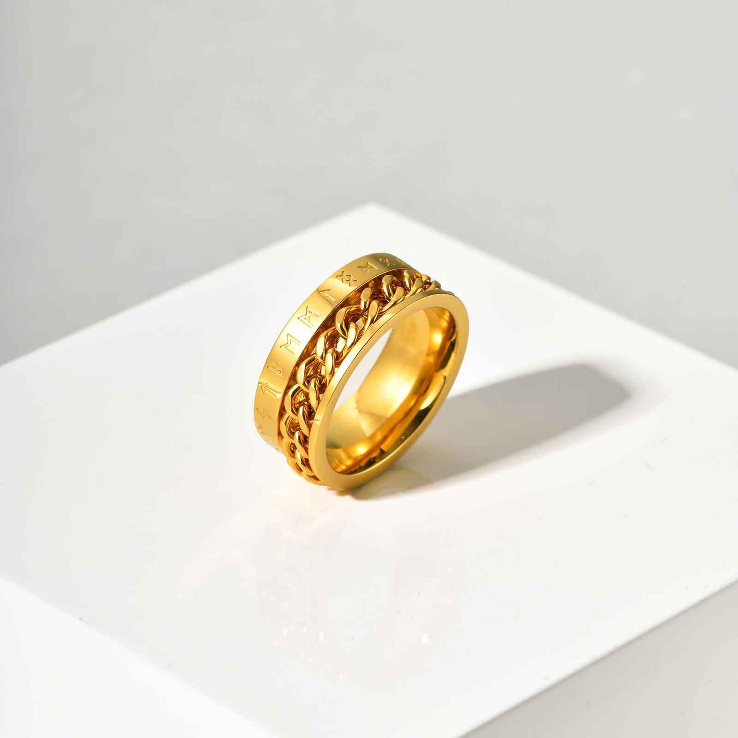 Viking Chain Rotatable Stainless Steel Ring Gold For Men