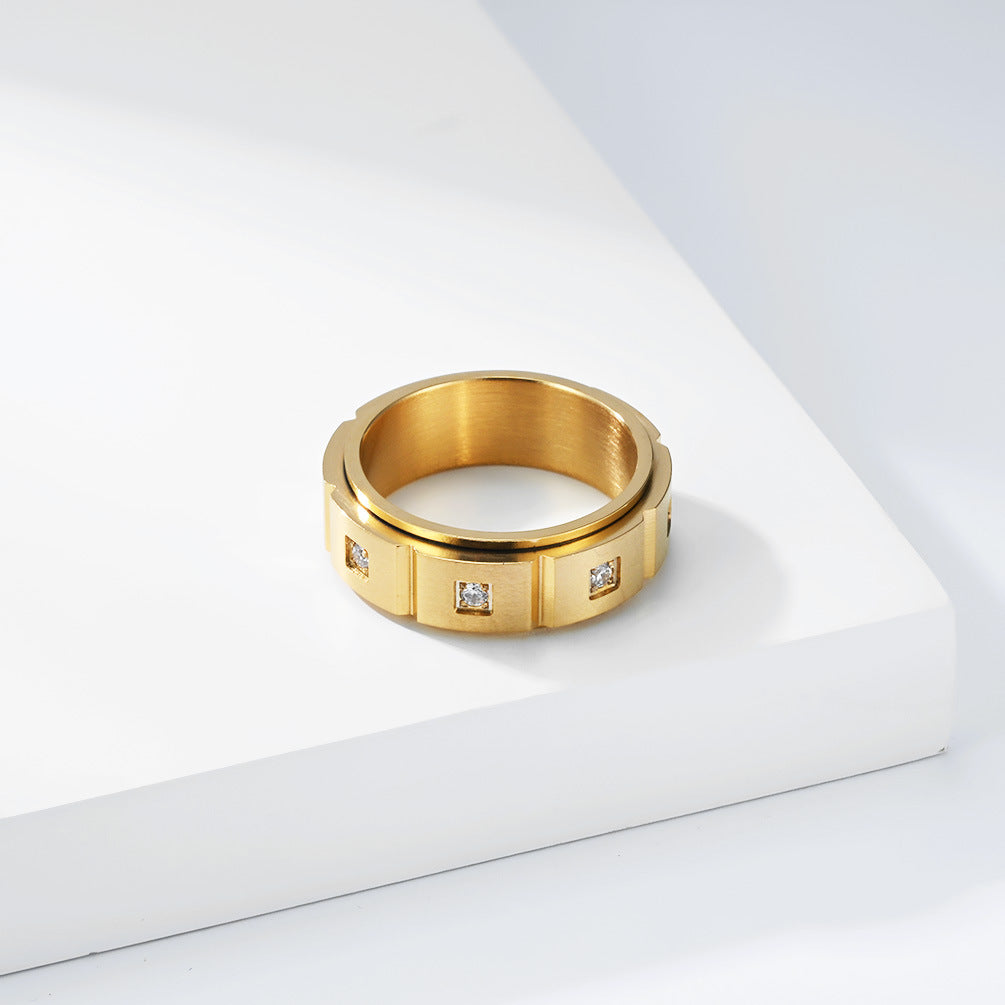 Planderful Titanium Steel Inlaid Zircon Rotating Ring For Men Geometric Matte High End Jewelry