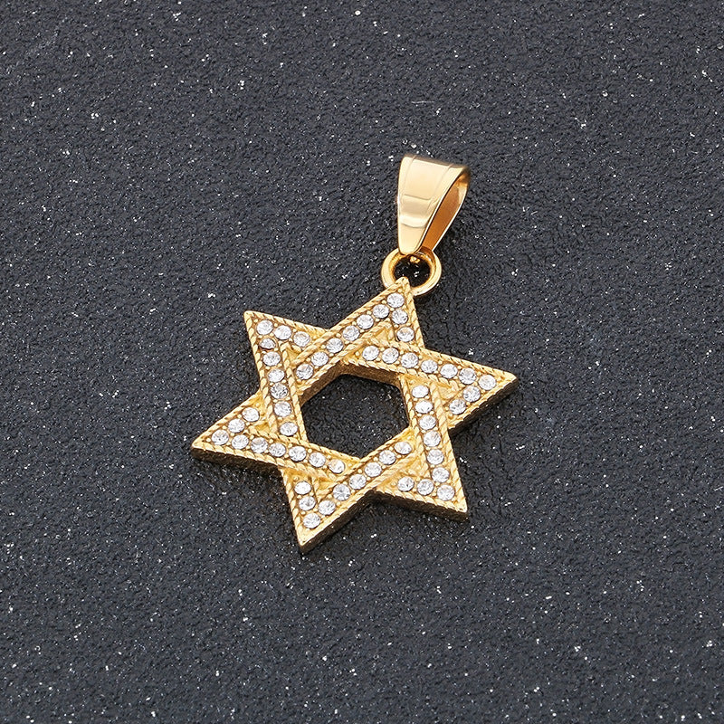 Dance Sweater Chain Pendant, Street Studded With Diamond Hexagram Stainless Steel Men's Pendant Necklace