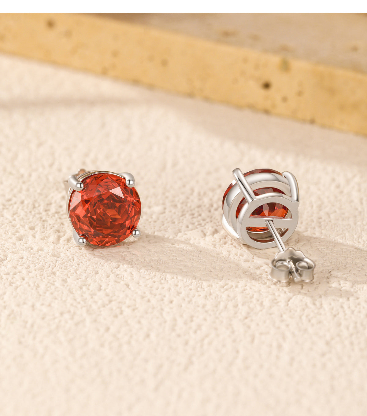 925 Sterling Silver Red Rose-Cut Zircon Stud Earrings