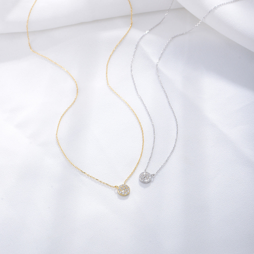 S925 Sterling Silver Classic Round Micro-Inlaid Zircon Pendant Necklace Amazon Hot-Selling Models