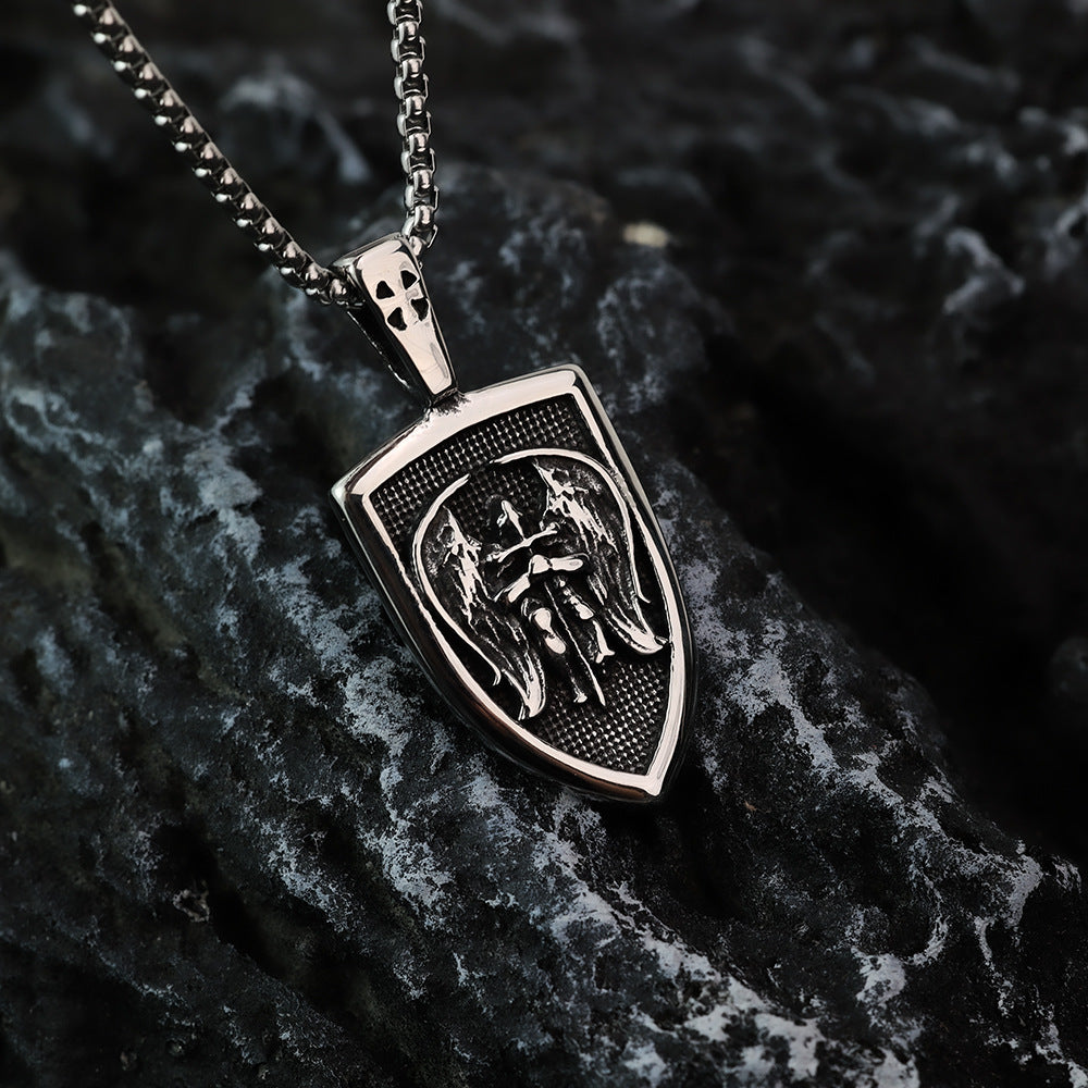 European and American Retro Men's St. Michael's Angel Pendant Necklace
