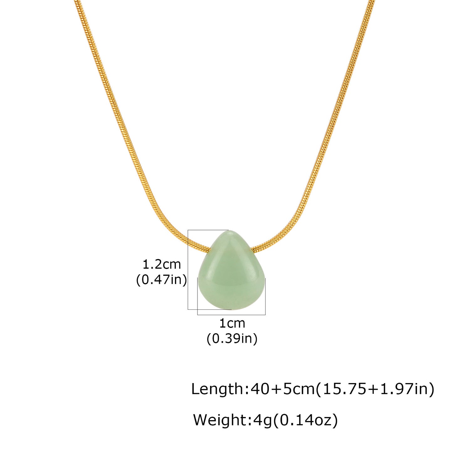 Stainless Steel Green Dongling Water Drop Round Snake Chain Necklace Collarbone Chain
