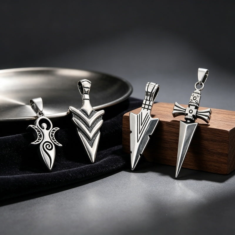 Primitive Tribe Moon Muse Totem Pendant Vintage Gothic Thorns Cross Element Stainless Steel Necklace