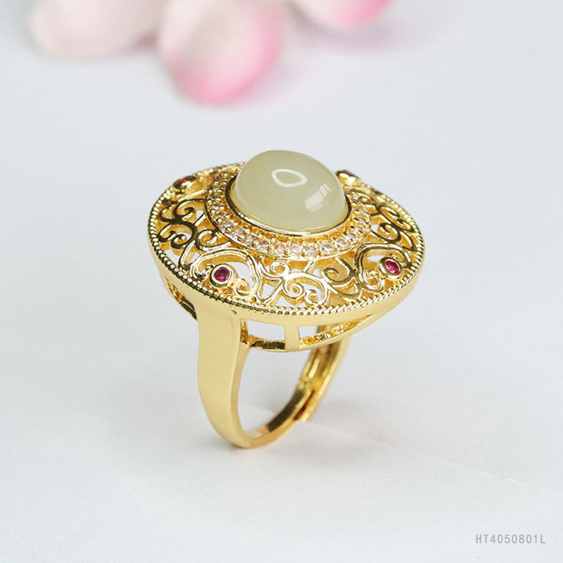 Qingshui Hetian Jade Ruyi Openwork Ring