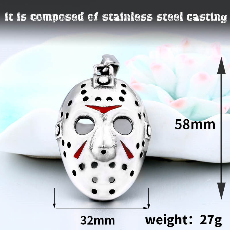 Custom Titanium Steel Jason Mask Pendant - Retro Epoxy Skull Jewelry for Men