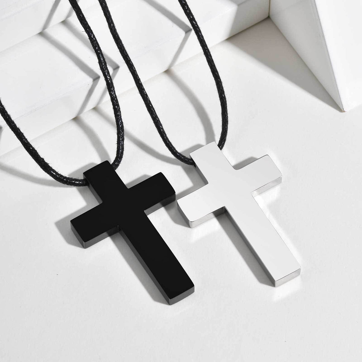 Cross Pendant with Waxed Cord — Silver or Black