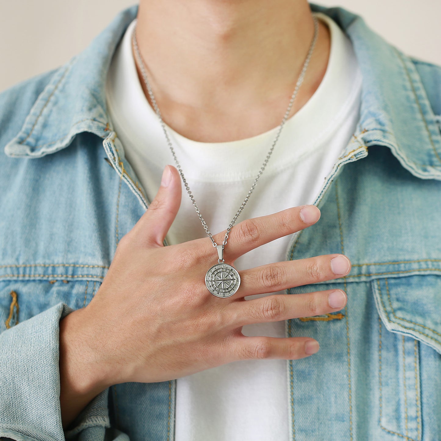 Stainless Steel Compass Pendant Gold Coin Compass Necklace