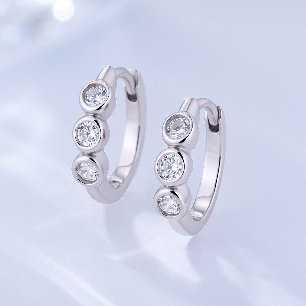 S925 Sterling Silver Commuter Tremella Buckle Earrings, Zircon C-Shaped Earrings,
