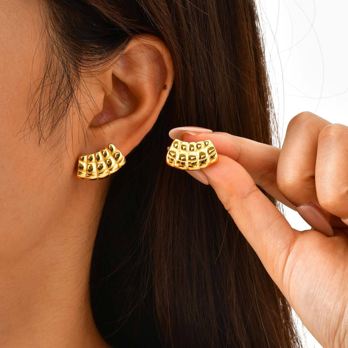 Gold-Tone Textured Fan Stud Earrings
