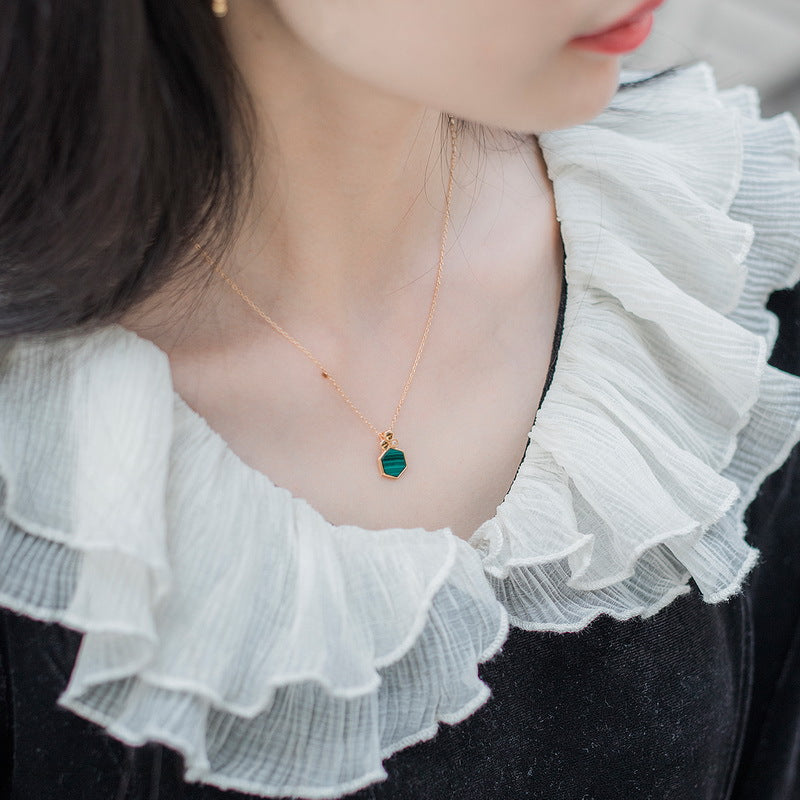 Hexagonal Green Malachite Honeycomb Sterling Silver Pendant