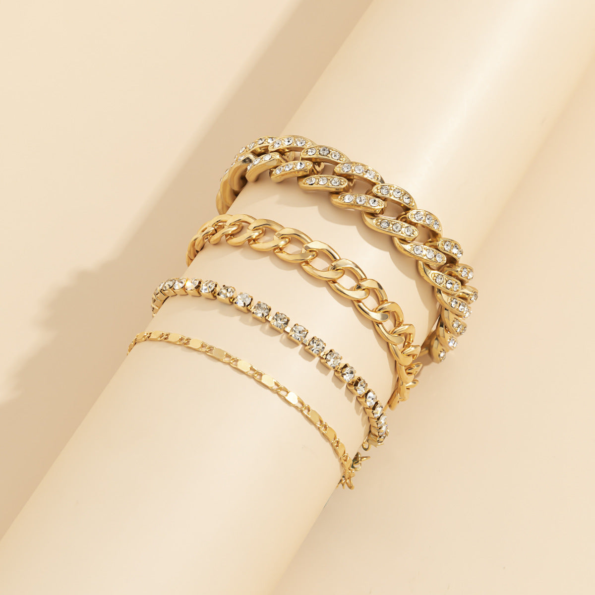 Planderful Vienna Verve Cuban Link Bracelet Set For Women Dark Zircon Punk Stacked Chains Statement