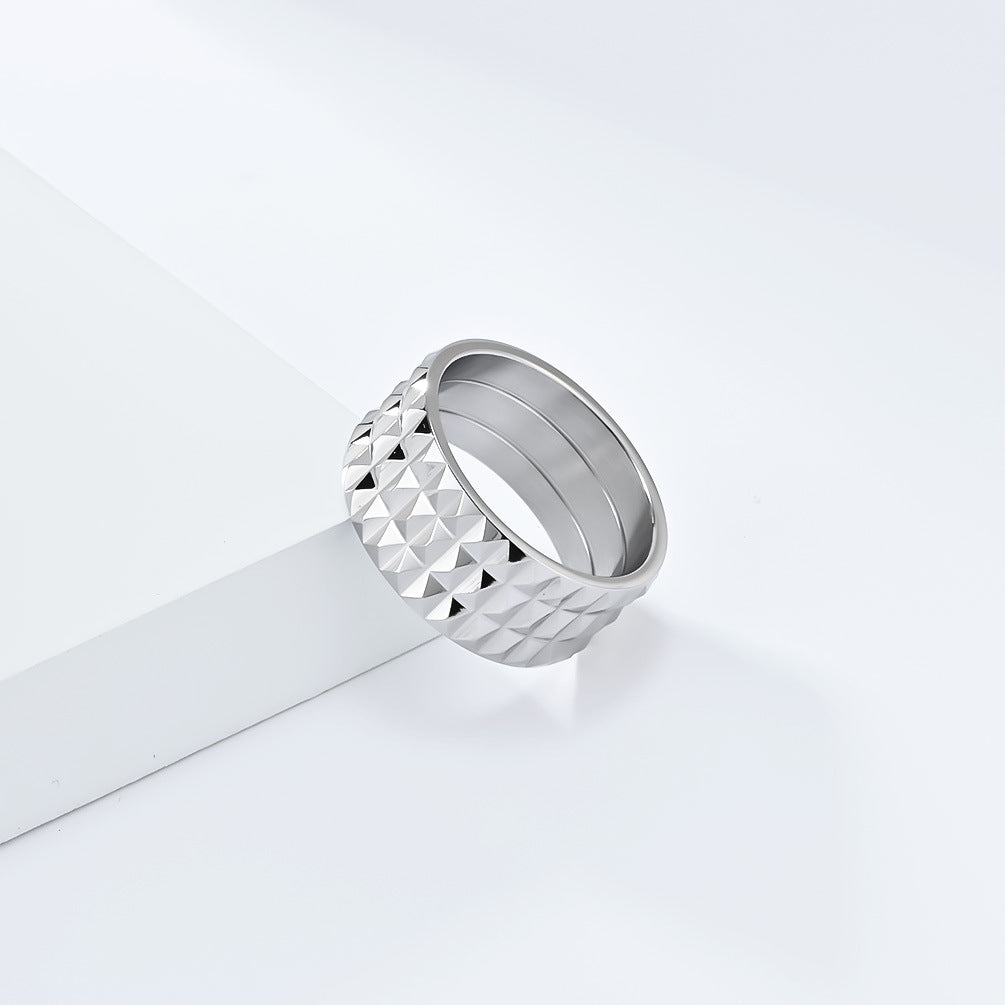 European And American Style Rhombus Lattice Stainless Steel Ring For Men And Women