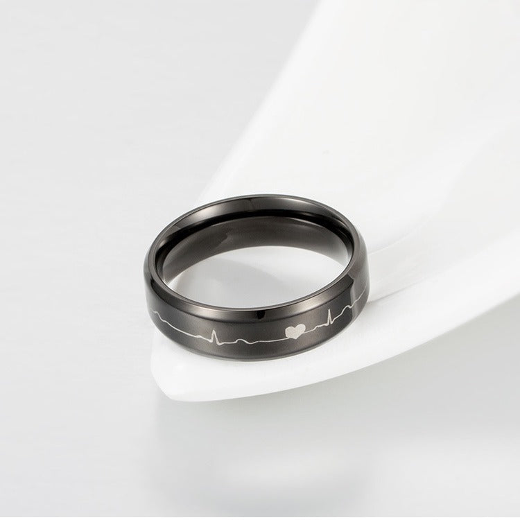 Stainless Steel Electrocardiogram Ring – Couple – Lover's Heartbeat