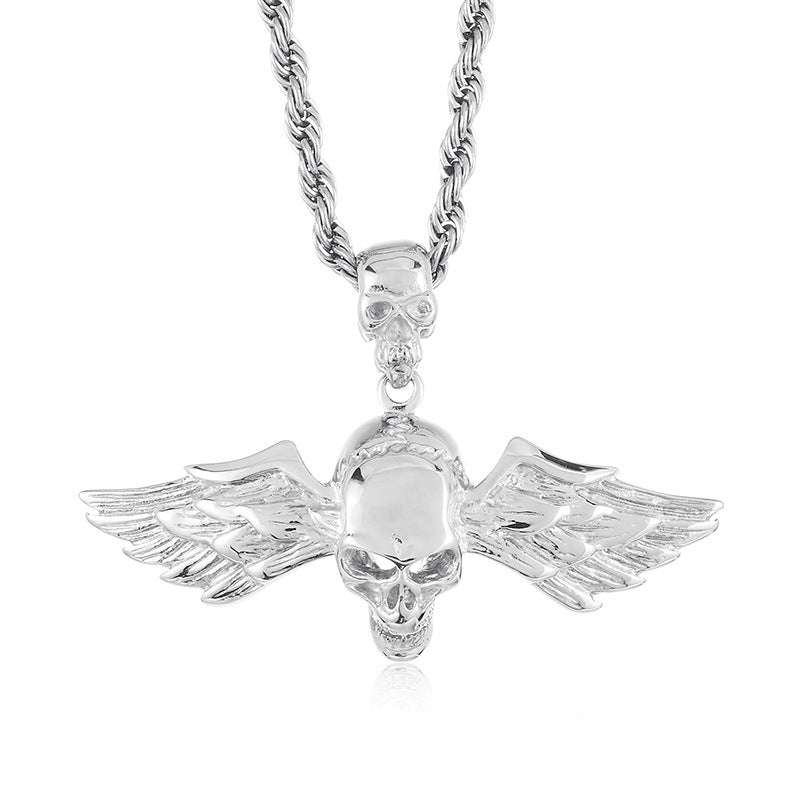 Trendy Hip Hop Skull Pendant with Angel Wings - Men's Titanium Steel Fashion Accessory