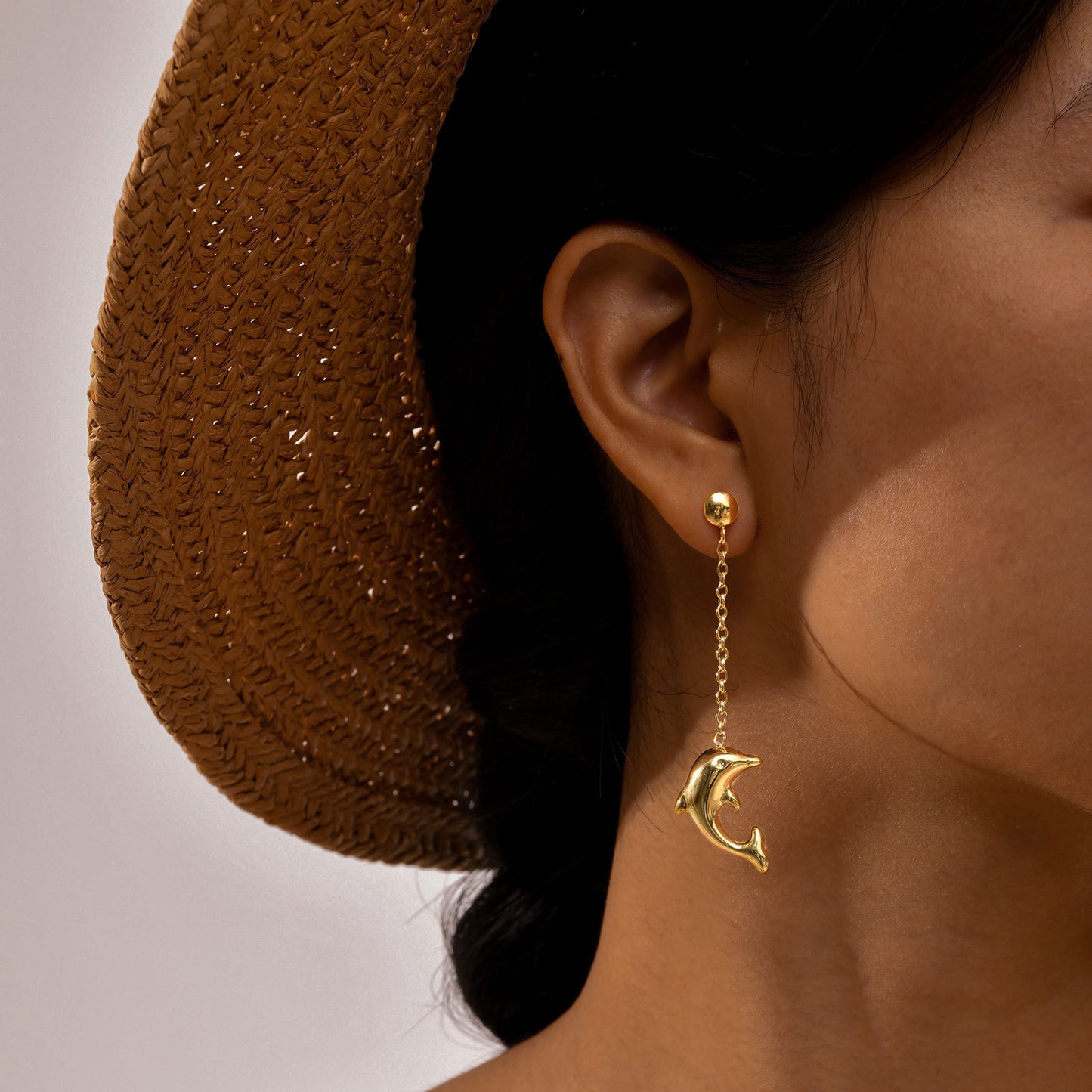 Jewelry Stainless Steel Flat Cross Chain Dolphin Tassel Earrings