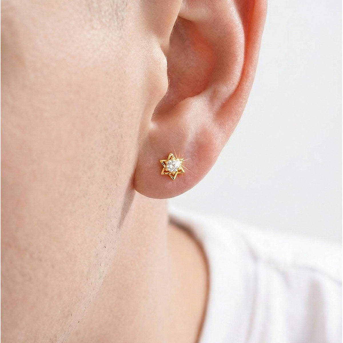 Crystal Star Stud Earrings — Gold Pair