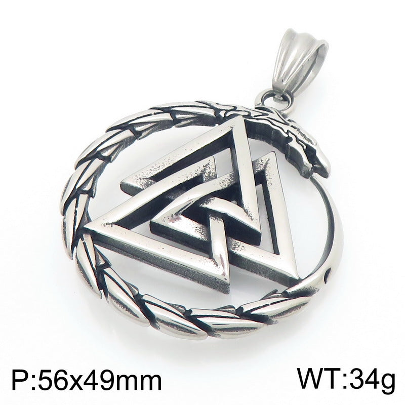 Viking Link Hollow Round Pendant, Old Nordic Octagram Celtic Knot Titanium Steel Men's Necklace