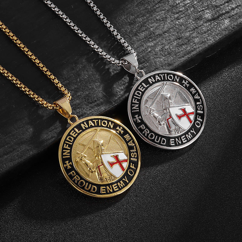 Planderful Shield Pendant Necklace Durable Titanium Steel Gold Plated Epoxy For Crusade Knights Fans