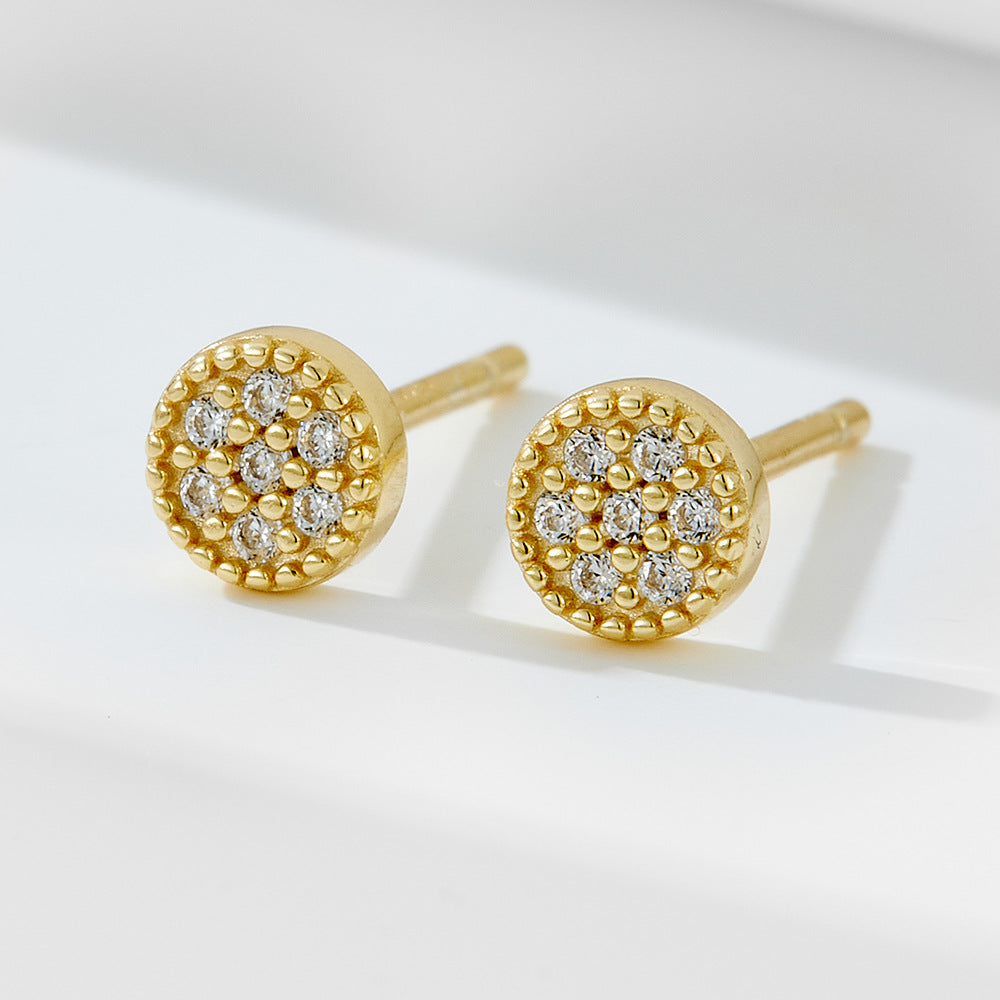 S925 Sterling Silver Cute Mini Zircon Stud Earrings Round Full Zircon Earrings Ear