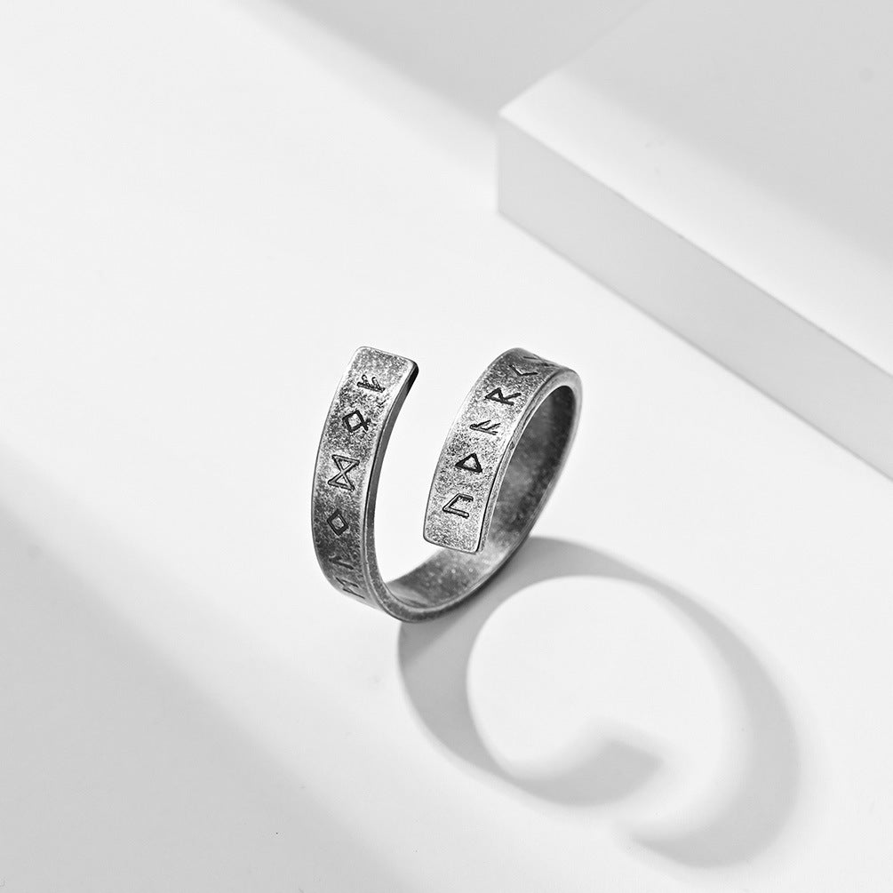 Planderful Viking Symbol Stainless Steel Ring For Men Vintage Style Adjustable Jewelry