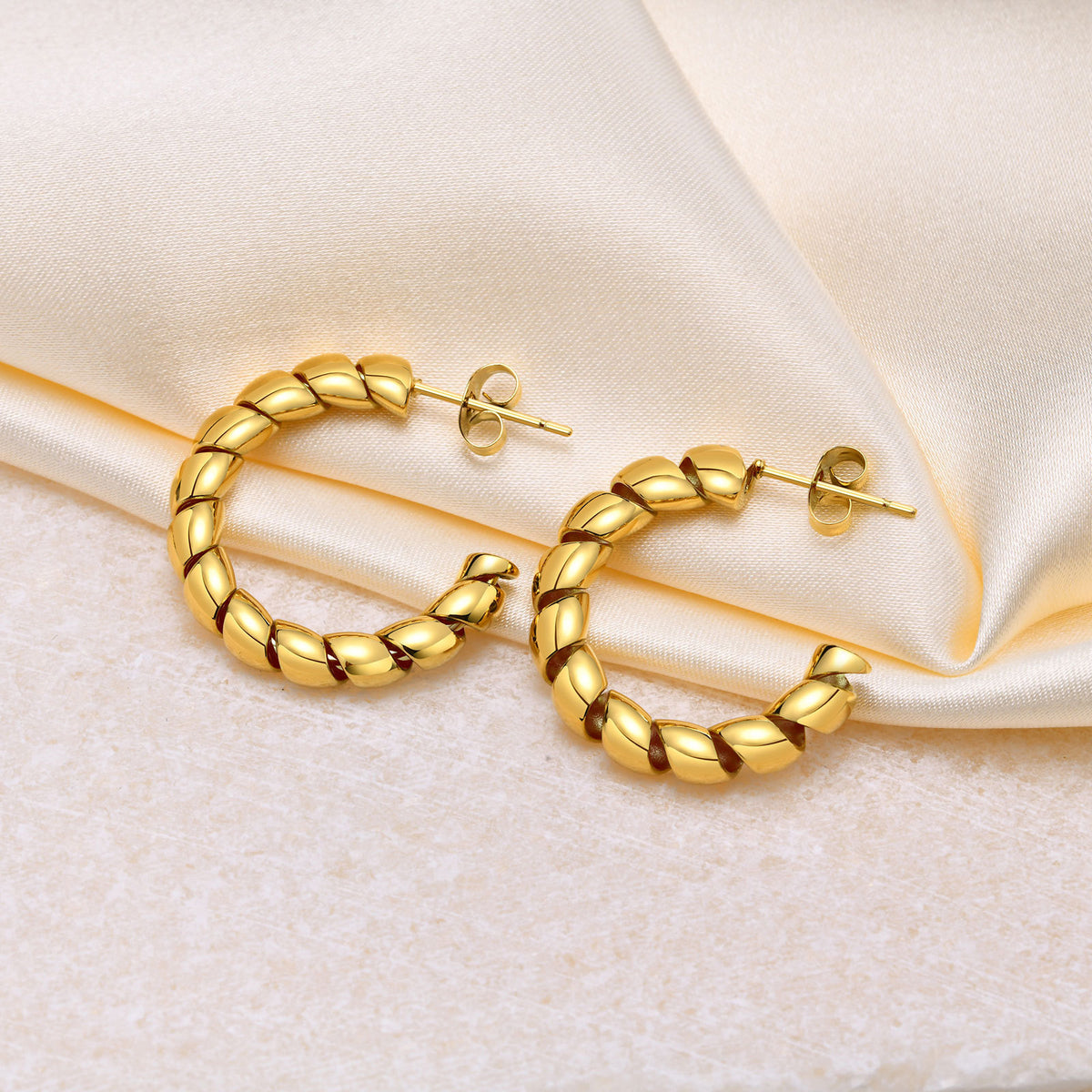Gold-Tone Twisted Ribbon Open Hoop Earrings