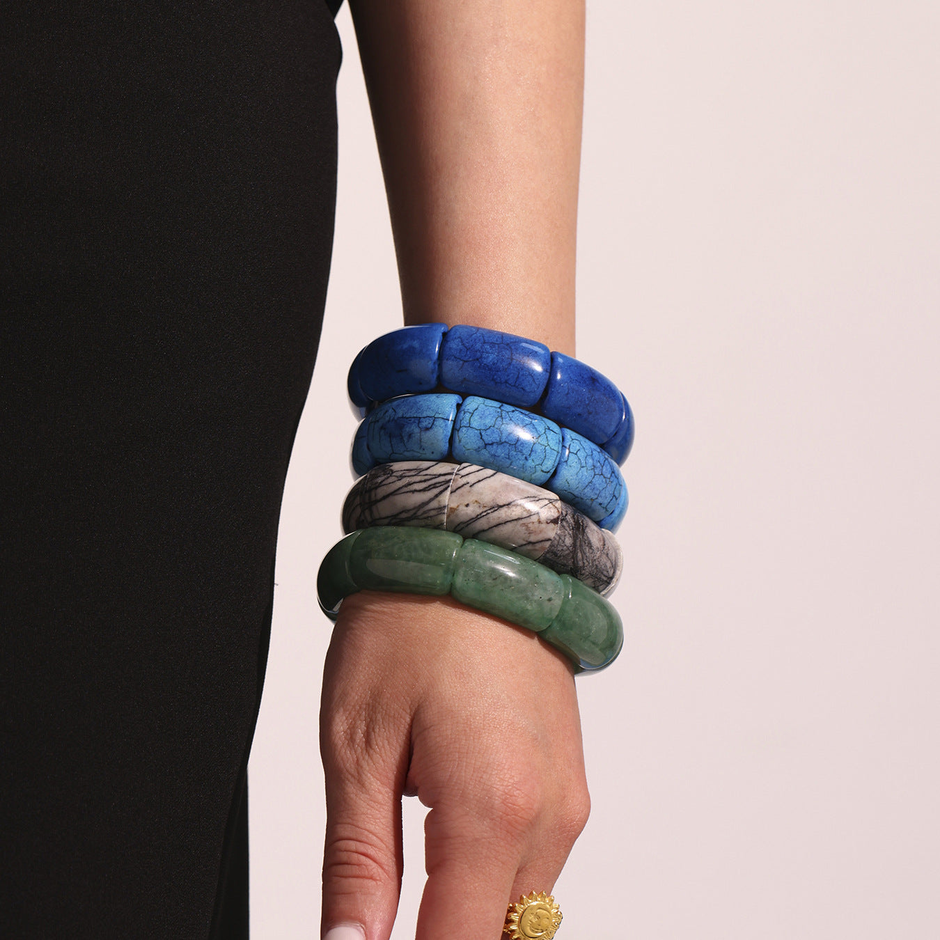 Planderful Jadeite Green Smudged Elastic Bracelet For Women