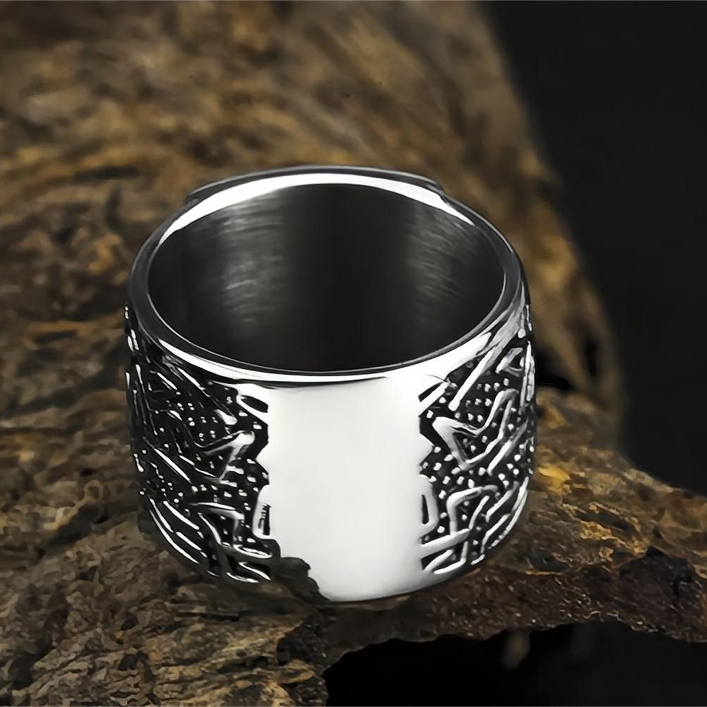 European and American Jewelry Wholesale Men's Titanium Steel Ring Viking Rune Design Rustproof for Men